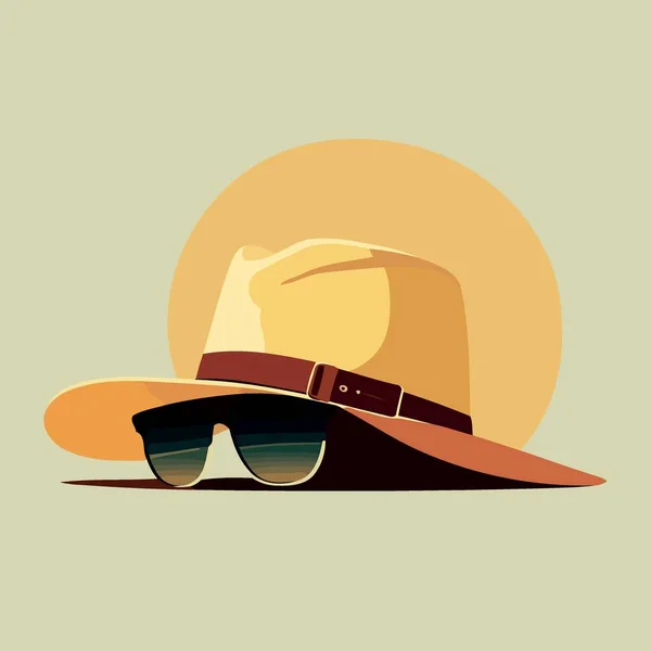 Strand Hatt Och Solglasögon Som Representerar Sommar Minimalistisk Vektor Illustration — Stock vektor
