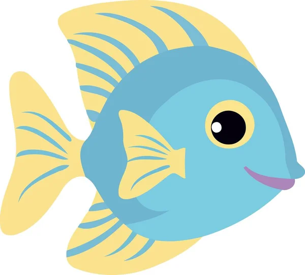 Animal Aquatic Fish Blue Yellow Fluffy Minimalistic Vector Illustration — Stock Vector