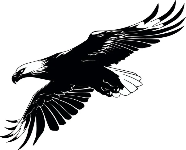 Orzeł Ptak Latający Czarny Biały Minimalistyczny Wektor Ilustracja — Wektor stockowy