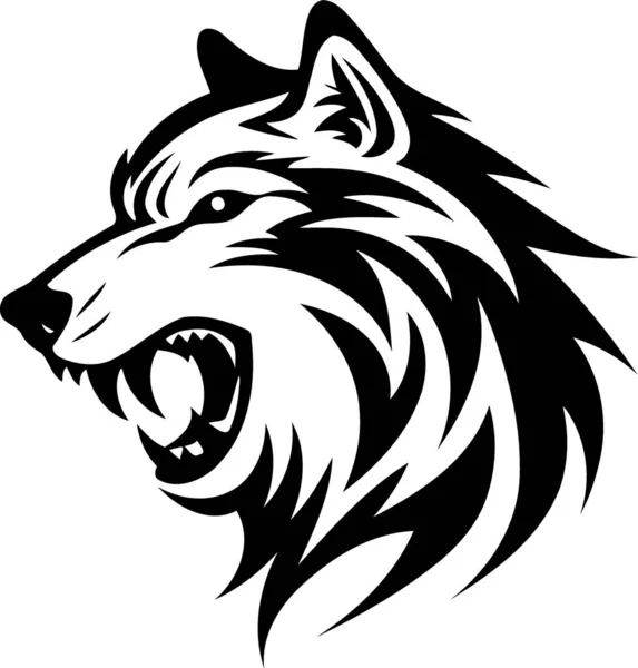 Тваринний Ссавець Вовк Голова Чорно Білий Мінімалізм Векторні Ілюстрації — стоковий вектор