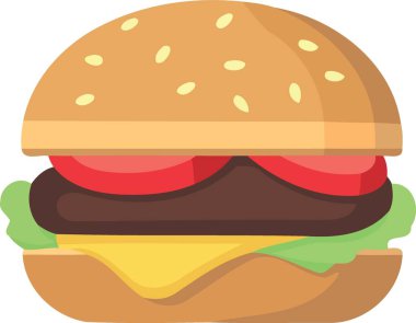 yemek burger ekmek et marul domates peynir minimalist vektör illüstrasyon