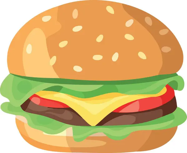 Food Burger Bread Meat Lettuce Tomato Cheese Minimalistic Vector Illustration — Stock Vector