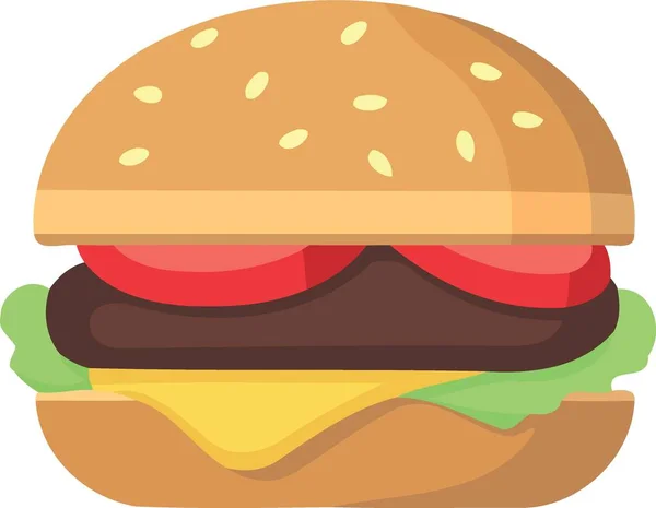 Yemek Burger Ekmek Marul Domates Peynir Minimalist Vektör Illüstrasyon — Stok Vektör