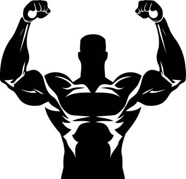 siyah ve beyaz kaslı vücut geliştirici erkek silueti minimalist vektör çizimi