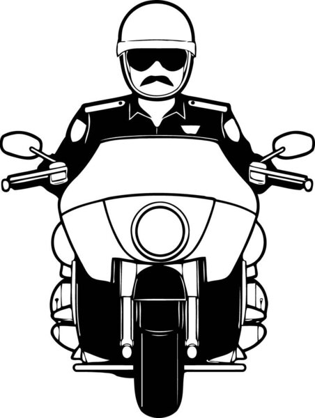 motorcycle black and white police vehicle minimalistic vector illustration