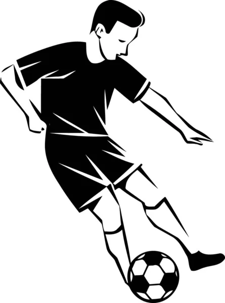 Jeune Homme Jouant Football Noir Blanc Illustration Vectorielle Minimaliste — Image vectorielle