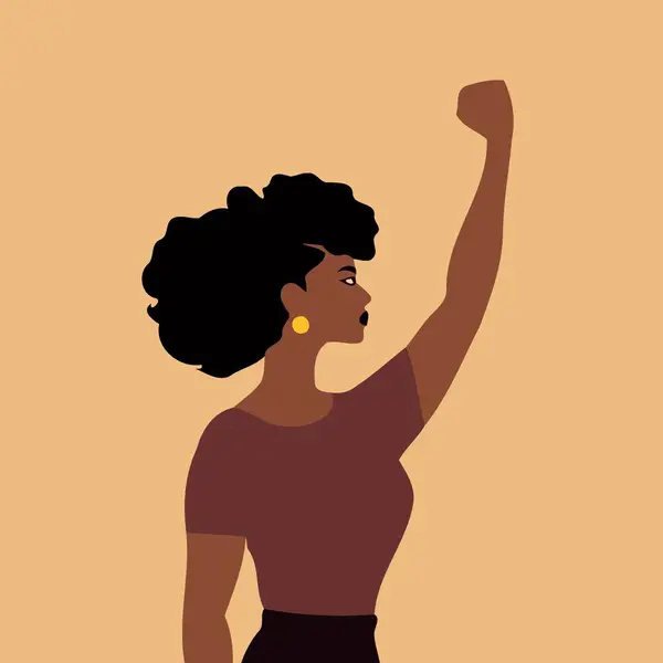 黑人女人紧紧抓住拳头举起简约的矢量插图 — 图库矢量图片