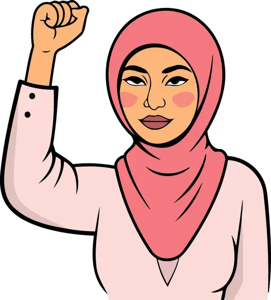 Osoba Muzułmanka Kobieta Zaciśnięty Pięść Podniósł Minimalistyczny Wektor Ilustracja — Wektor stockowy