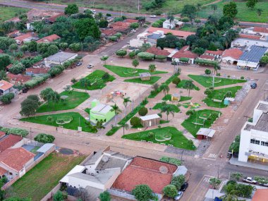 Itaja, Goias, Brazil - 04 16 2024: Aerial image of the central square Praca Sebastiao Alexandre de Freitas in Itaja Goias clipart