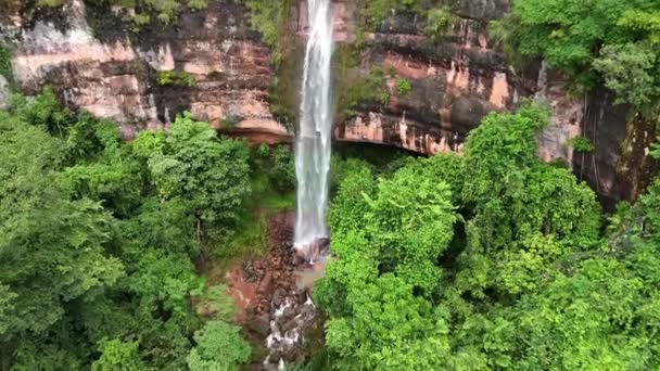 Imagem Aérea Cachoeira Cachoeira Socorro Ponto Turístico Natural Cassilandia — Vídeo de Stock