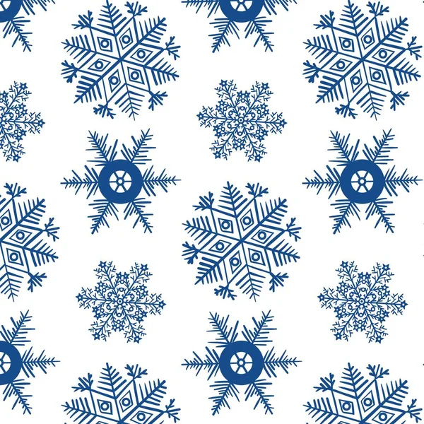 冬のドアコレクション 手描きの新年やクリスマスの要素 デザインのシームレスなパターン — ストックベクタ