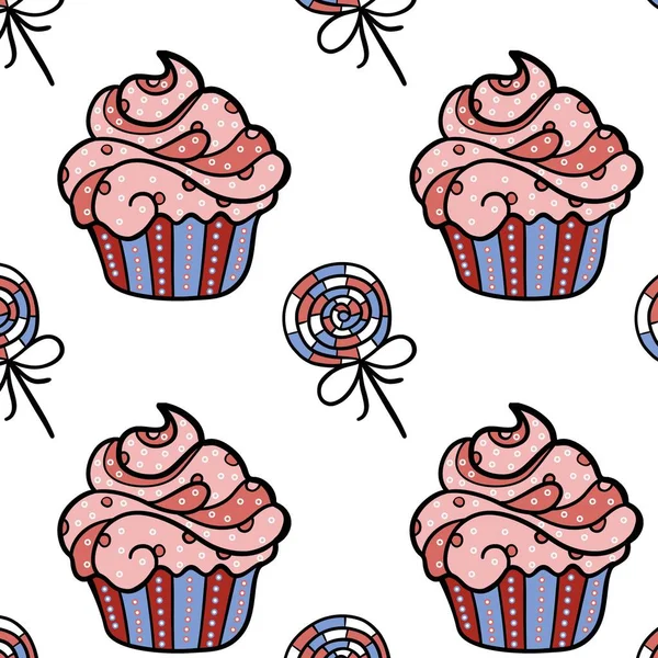 Pattern Sweets Cupcakes — Stock Vector