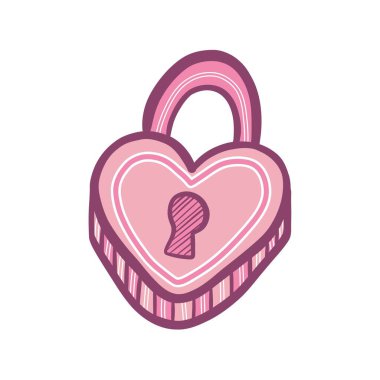 Kalp şeklinde pembe bir kilit var. Simge vektör çizimleri. 