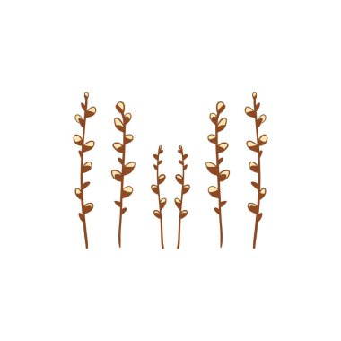 Söğüt dallarından oluşan bir Paskalya seti. Paskalya bayramı çizimleri veya kartpostal ve dekor için çıkartma koleksiyonu.