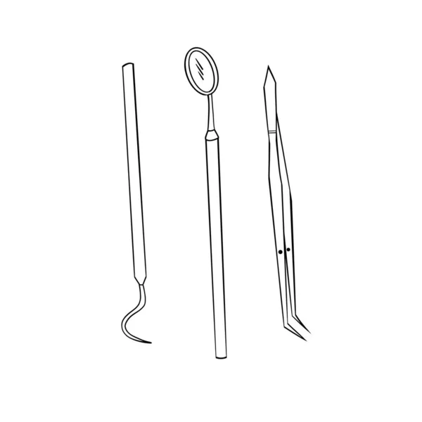 Illustration Vectorielle Les Outils Dentiste Contour Noir Sur Fond Blanc — Image vectorielle