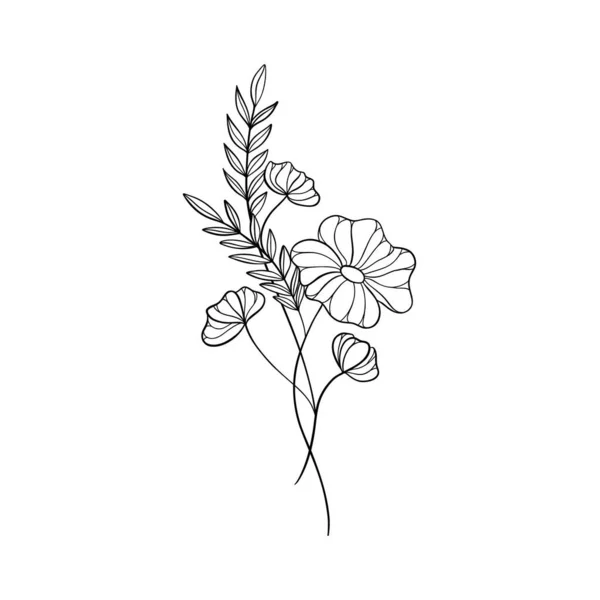 Tournesol Illustration Vectorielle Isolée Sur Fond Blanc Lignes Noires Fleurs — Image vectorielle