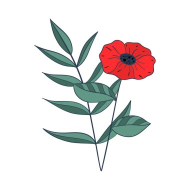 Parlak gelincik çiçeğinin vektör çizimi. Anma Günü sembolü. Yazıları unutmayalım diye..