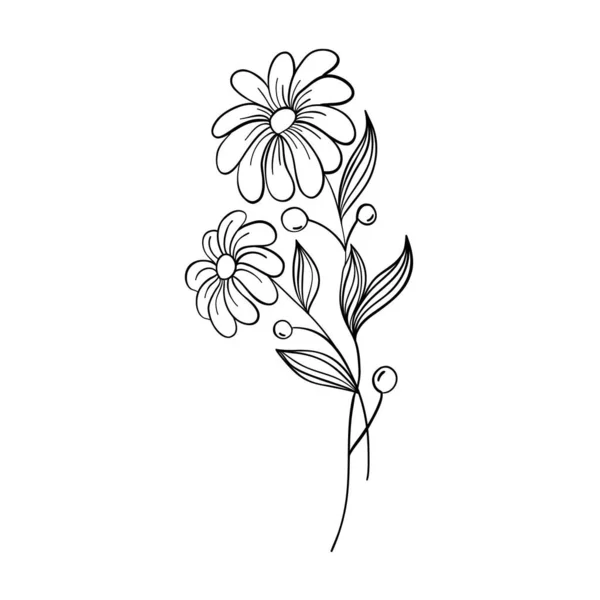 Illustration Vectorielle Isolée Sur Fond Blanc Lignes Noires Fleurs Icônes — Image vectorielle