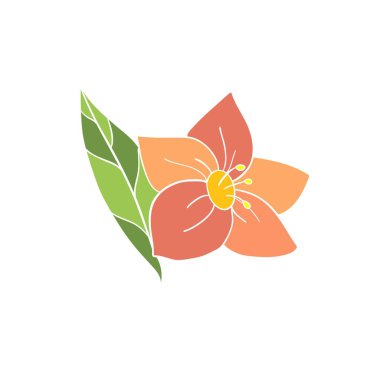 Çiçek dalı, gövde. Çiçek açan çiçek, narin çan çiçekleri dal dalında yaprakla tomurcuklanıyor. Soyut bitki, kır çiçeği. Modern botanik düz vektör çizimi beyaz arkaplanda izole edildi