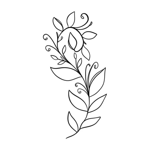 Doodle Spring Theic Frame Twig Leaves Scandinavian 스타일의 귀엽고 윤곽의 — 스톡 벡터