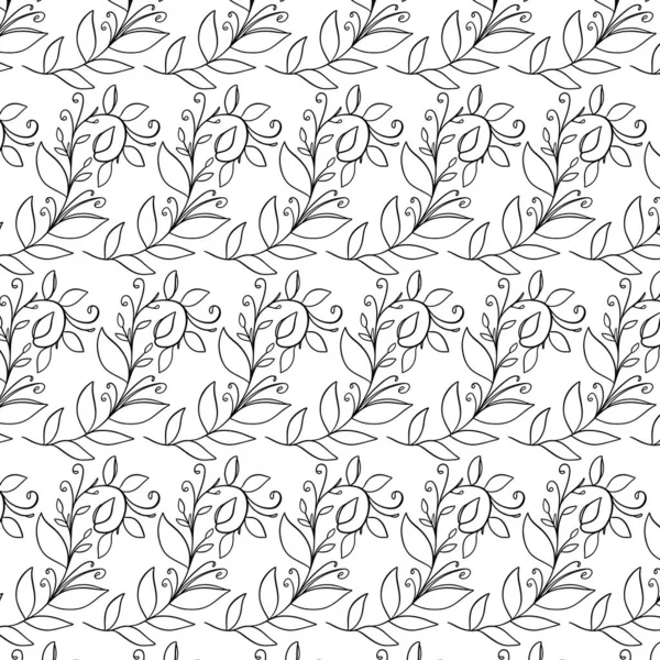 Безшовний Квітковий Візерунок Гілками Ботанічний Фон Повторювані Відбитки Квітучий Дизайн — стоковий вектор