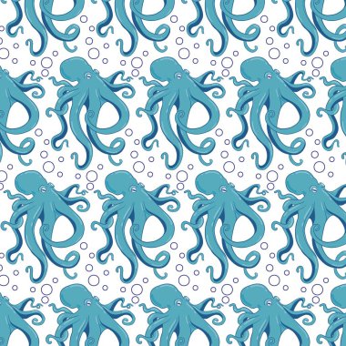 Ahtapot kusursuz desen. El çizimi deniz ürünleri çizimi. Retro deniz hayvanları arka planı