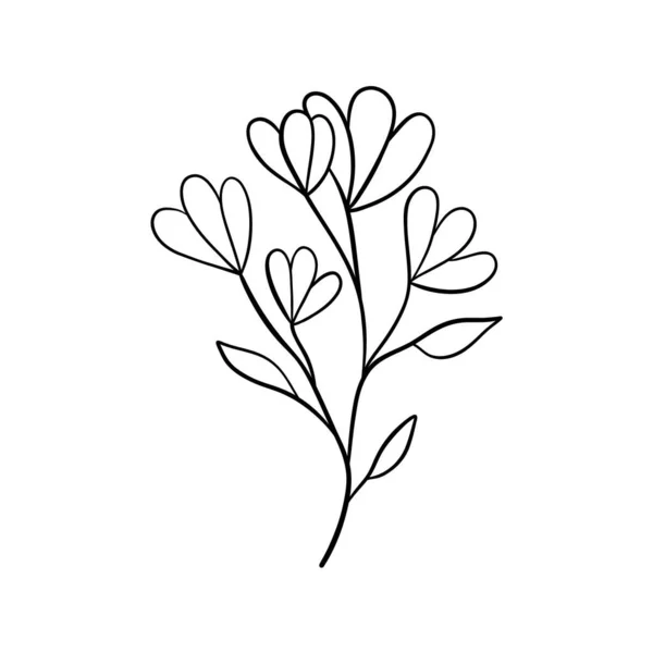 Silhouettes Noires Herbe Fleurs Herbes Isolées Sur Fond Blanc Croquis — Image vectorielle