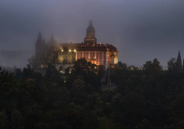 Castillo Ksiaz Baja Silesia Amanecer Otoño — Foto de Stock