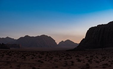 beautiful landscape in the mountains, nature Wadi Rum desert, blue hour