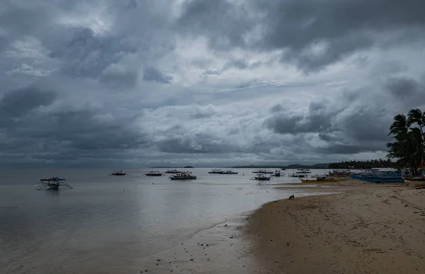 Beaches on Siargao island in the Philippines, cloudy rainy day