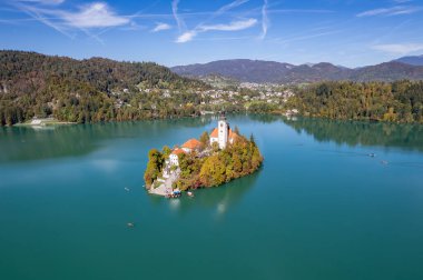 Church of the Assumption of Mary, Lake Bled, drone photo