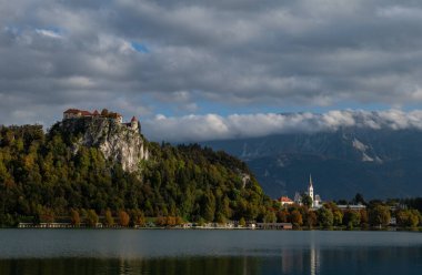 bled lake and the mountains in the background.
