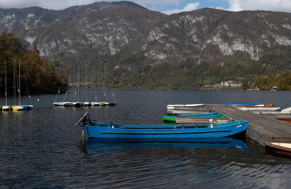 boats on the lake. view from the top of the boat, Lake Bohinj, Slovenia