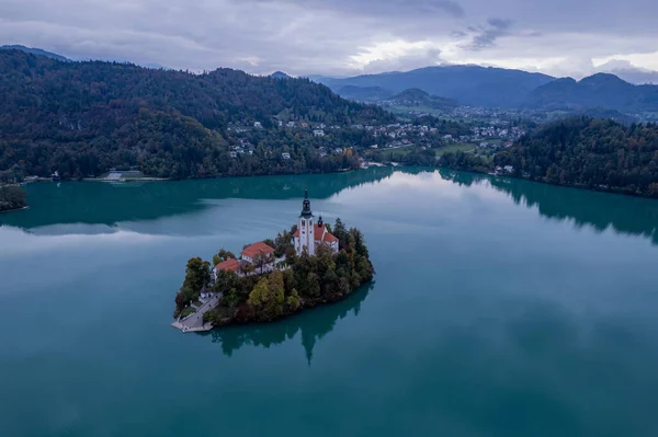 Church of the Assumption of Mary, Lake Bled, drone photo