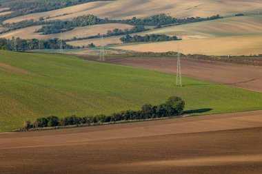 Cultivated fields in Czech Moravia, patterns and lines on the ground. Czech Tuscany