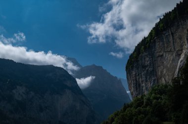Summer day in the Swiss alps, mountain landscape, Lauterbrunnen