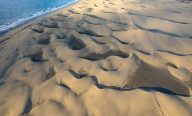Maspalomas dunes seen from above, patterns in the sand, drone photography, Gran Canaria, Spain
