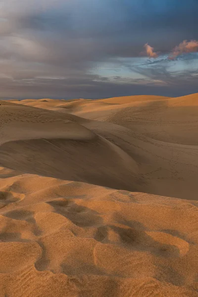 Maspalomas Dunes photographed at sunrise golden hour. Gran Canaria, Spain
