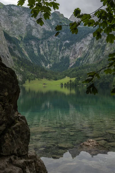 beautiful landscape of the lake in the mountains, Obersee lake, German Alps, reflections in water