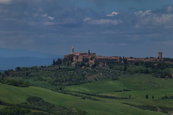 Toscana Panorama Över Gamla Staden Pienza — Stockfoto