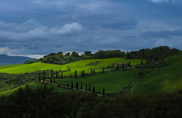 Campos Toscana Primavera Día Nublado Estado Ánimo Val Orca Región — Foto de Stock