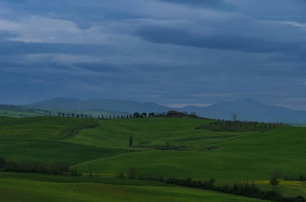 Тоскані Поля Весною Хмарний Настрій Дня Вал Орка Регіон Єнца — стокове фото