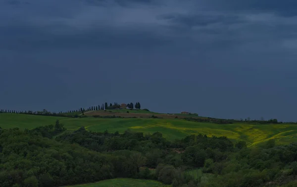 Campos Toscana Primavera Amanecer Niebla Estado Ánimo Val Orca Región —  Fotos de Stock