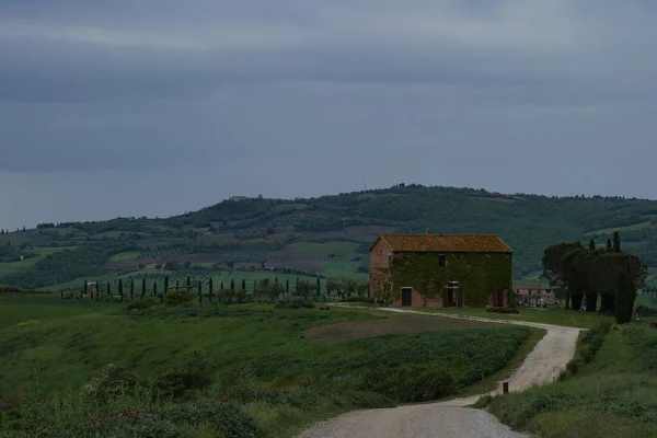 Toscana Fält Våren Grumlig Dagsstämning Val Orca Pienza Regionen — Stockfoto