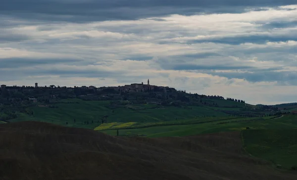 Toscana Fält Våren Grumlig Dagsstämning Val Orca Pienza Regionen — Stockfoto