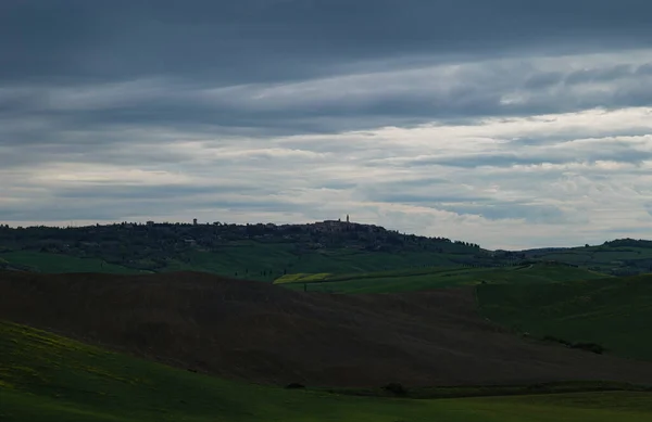 Campos Toscana Primavera Día Nublado Estado Ánimo Val Orca Región —  Fotos de Stock