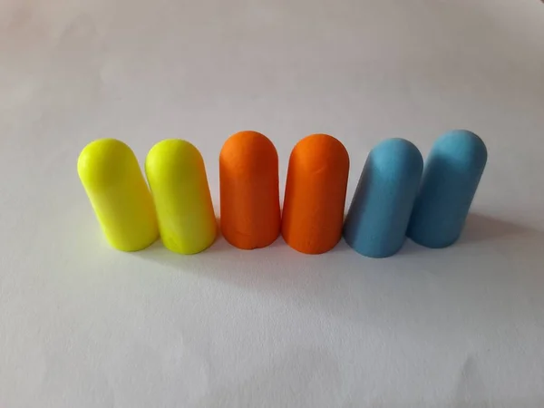 Kék Narancs Zöld Füldugók Általában Használni Hogy Megvédje Füleket Munka — Stock Fotó