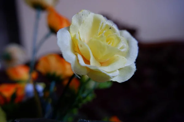 Yellow Orange White Fake Flowers Composition Macro Flowers Decoration Ornamental — Stock Photo, Image