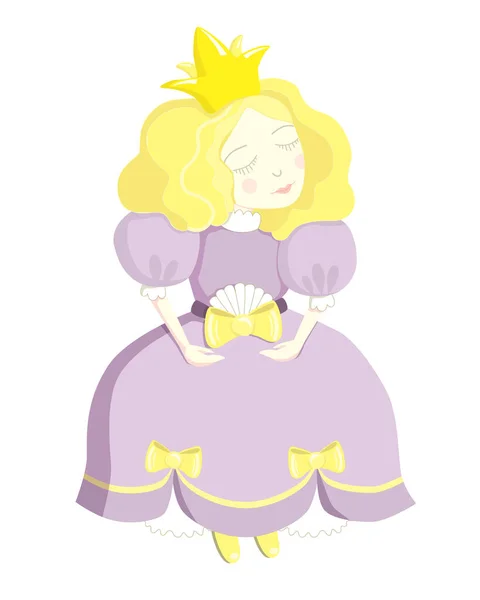 Wektor Cute Ilustracja Szczęśliwej Małej Księżniczki Pięknych Sukienkach Złotej Koronie — Wektor stockowy