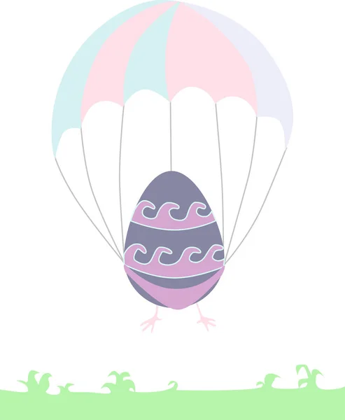 Divertida Ilustración Vectorial Huevo Pascua Que Vuela Parashute — Vector de stock